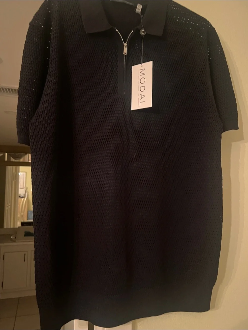 Elie Tahari Black Mesh Half-Zip Polo